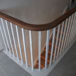 Hardwood handrailing to softwood cut string and bracketed staircase